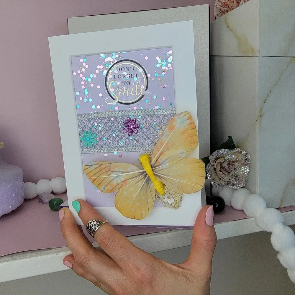 Colorful butterfly Handmade card Art wall Home Decor purple yellow gift